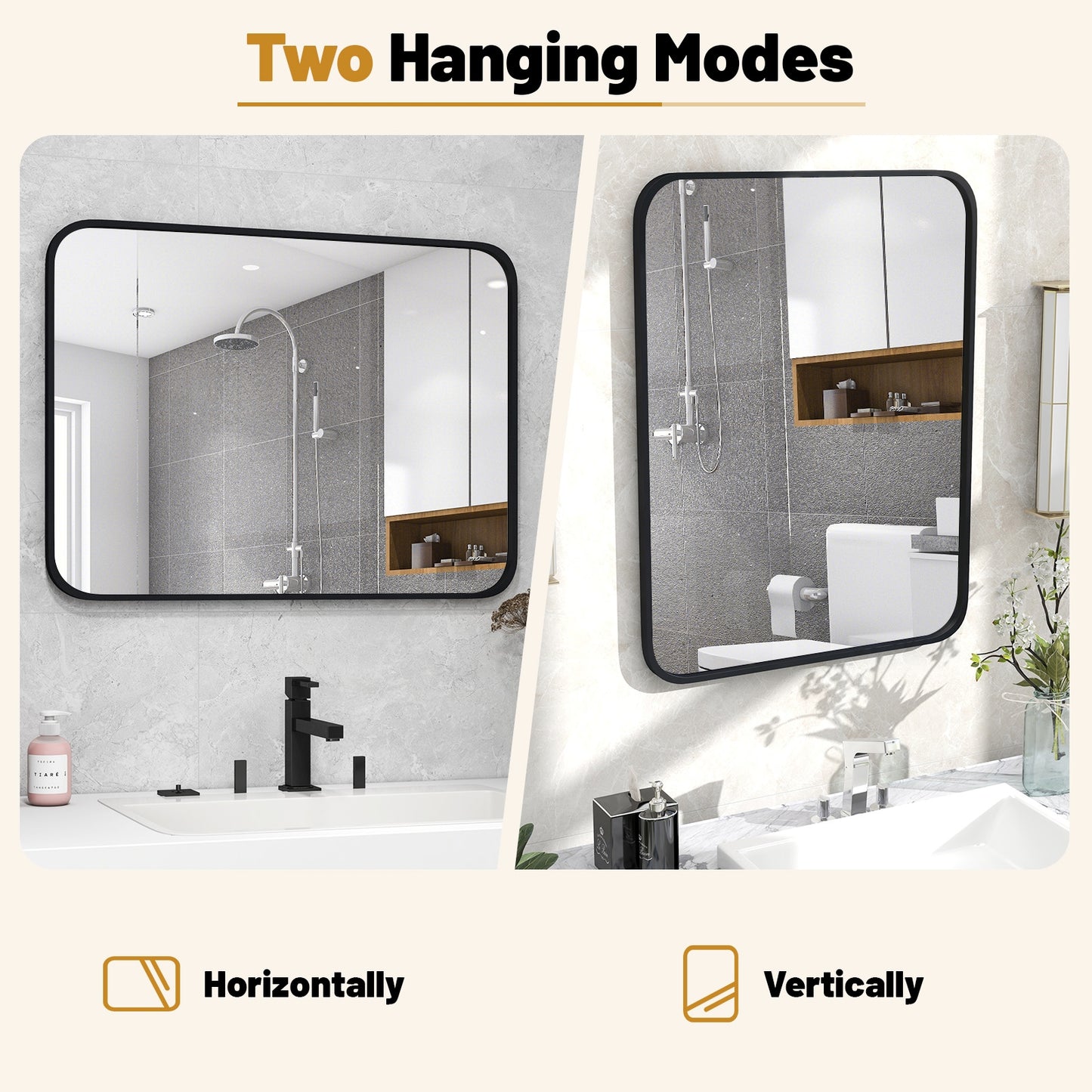 24 x 32 Inch Rectangle Mirror, Wall Mounted Minimalist, Black Wall Mirrors at Gallery Canada