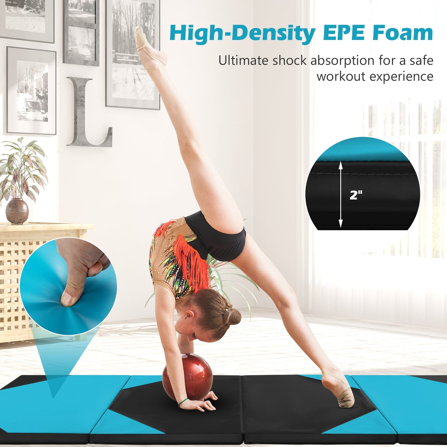 10 Feet x 4 Feet x 2 Inch Folding Exercise Mat with Hook and Loop Fasteners, Navy Yoga & Gym Mats at Gallery Canada