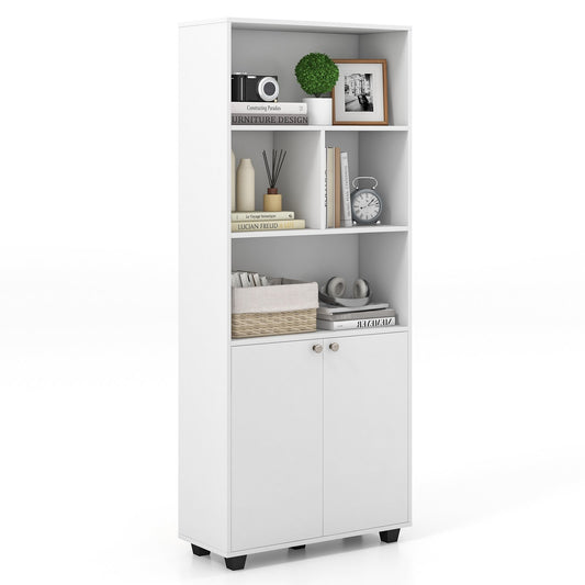 66 Inch Tall Double-Door Bookcase with Adjustable Shelf and Storage Cubes, White at Gallery Canada