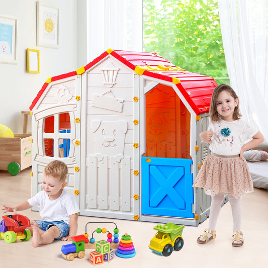 Cottage Kids Playhouse with Openable Windows and Working Door, Multicolor Play Tents & Playhouse red, blue, multicolor at Gallery Canada