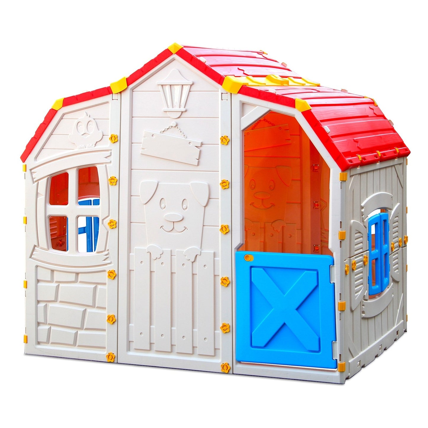 Cottage Kids Playhouse with Openable Windows and Working Door, Multicolor