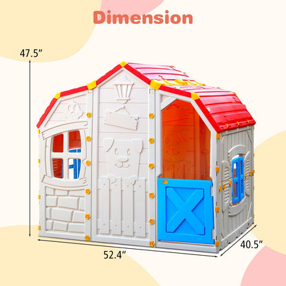 Cottage Kids Playhouse with Openable Windows and Working Door, Multicolor