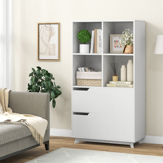 4-Tier Bookcase With 2 Drawers, 4 Storage Cubes, White Bookcases White at Gallery Canada