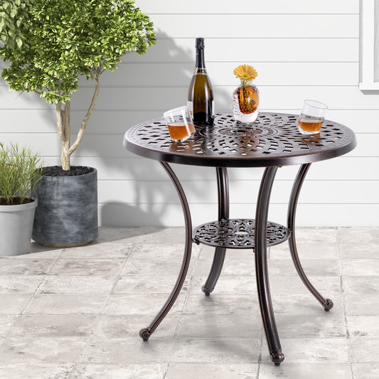 Cast Aluminum Patio Table, 31 Inch Round, Umbrella Hole, Copper Patio Dining Tables Copper at Gallery Canada