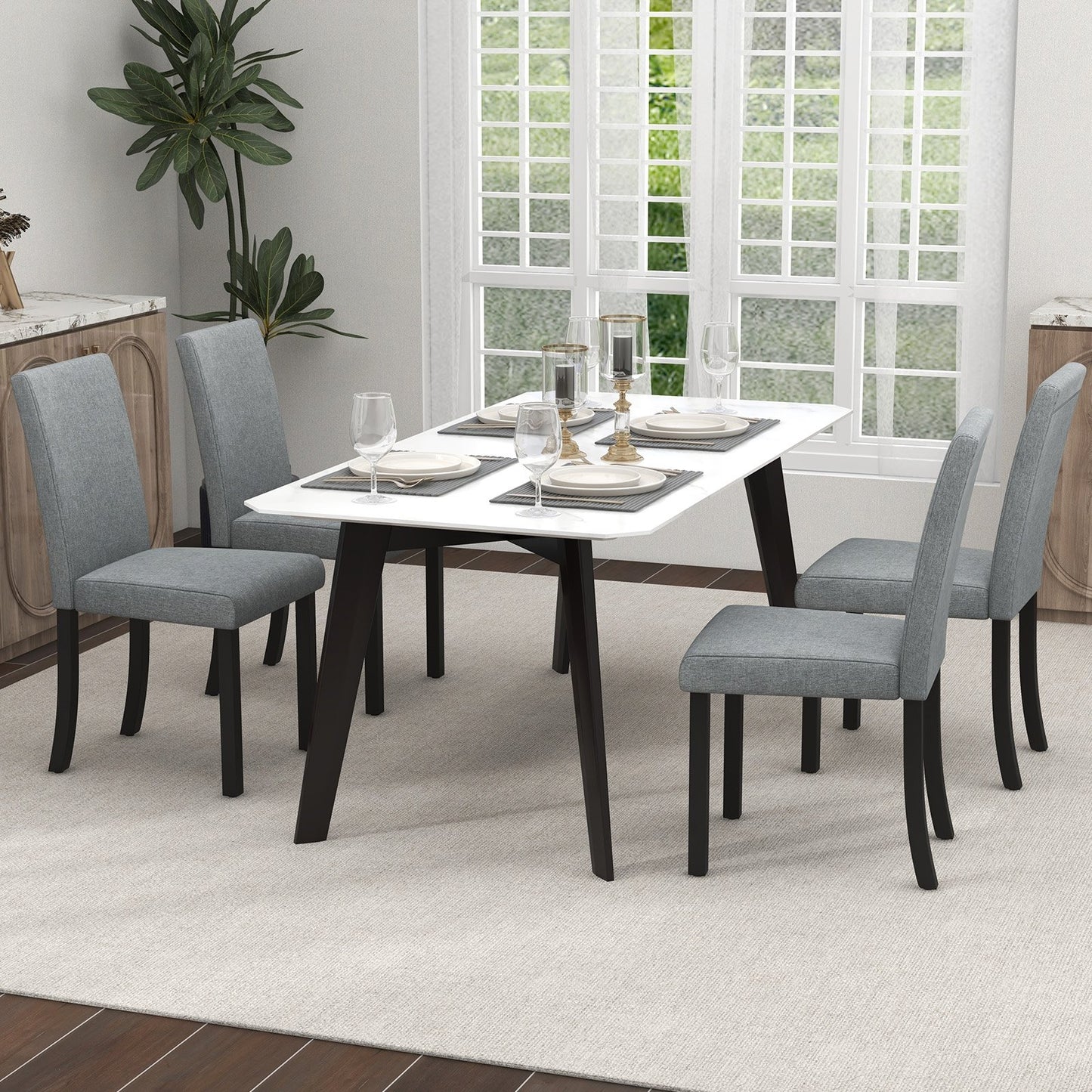 Dining Chair Set of 4 Upholstered Kitchen Dinette Chairs with Wood Frame, Gray