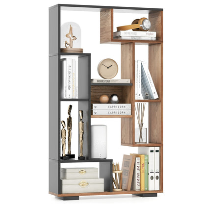 47-Inch Tall Bookshelf for Home Office Living Room, Natural & Black