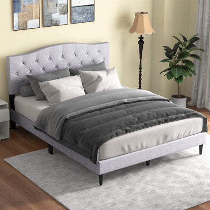 Queen Size Upholstered Platform Bed with Button Tufted Headboard-Queen Size, Gray