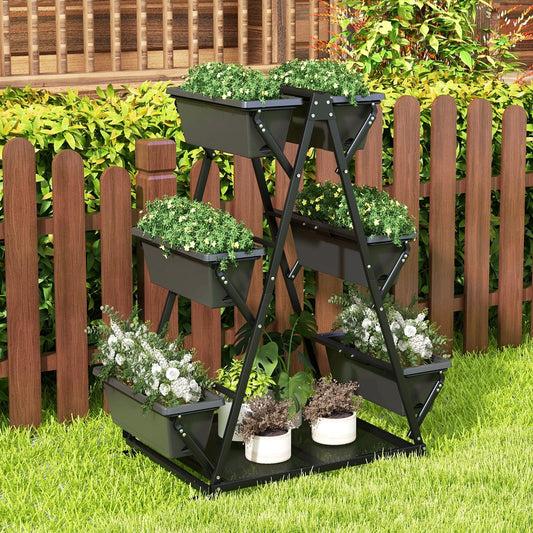 3-Tier Vertical Raised Garden Bed, 4 Wheels, 6 Container Boxes, Black Raised Garden Beds Black at Gallery Canada