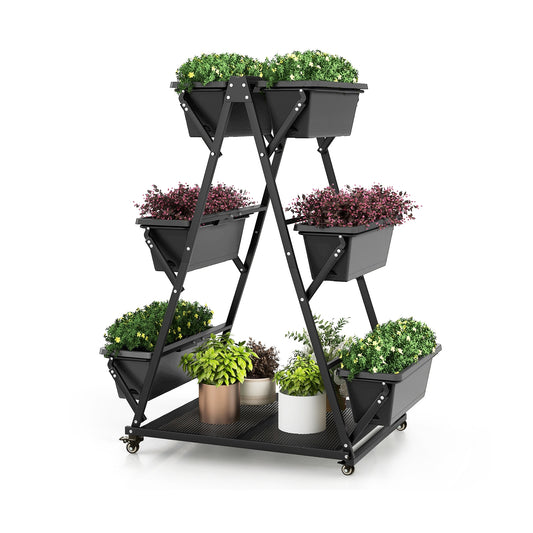 3-Tier Vertical Raised Garden Bed with 4 Wheels and 6 Container Boxes - Gallery View 1 of 10