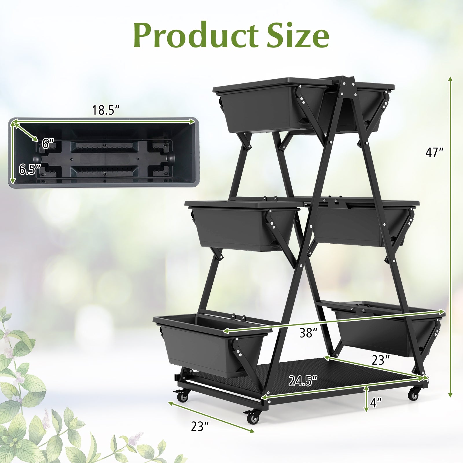 3-Tier Vertical Raised Garden Bed with 4 Wheels and 6 Container Boxes - Gallery View 4 of 10