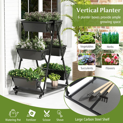 3-Tier Vertical Raised Garden Bed with 4 Wheels and 6 Container Boxes - Gallery View 6 of 10