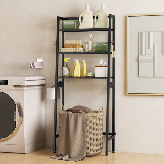 3-Tier Over The Toilet Storage Shelf, Adjustable Bottom Bar, Black