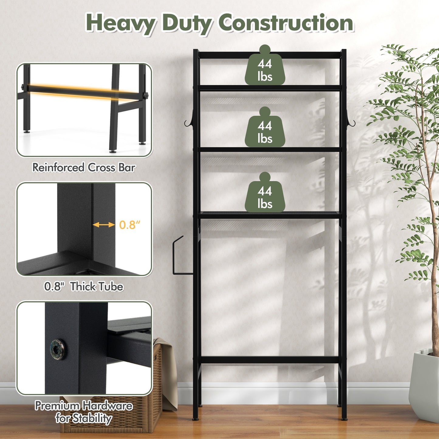 3-Tier Over The Toilet Storage Shelf, Adjustable Bottom Bar, Black Bathroom Etagere at Gallery Canada