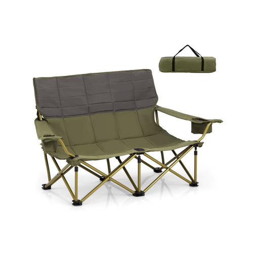 Oversized Camping Chair Folding Loveseat Camping Couch with Cup Holders & Thick Padding, Green