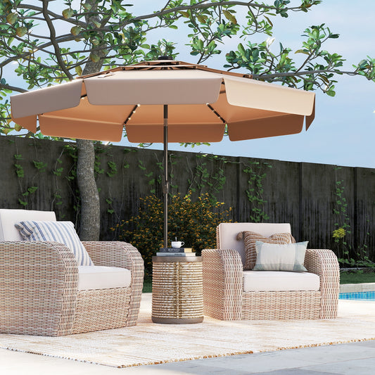 10 Feet Solar Patio Umbrella, 3-Tier Vented Top, Taupe Outdoor Umbrellas Taupe at Gallery Canada