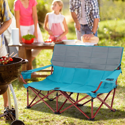 Oversized Camping Chair Folding Loveseat Camping Couch with Cup Holders & Thick Padding, Blue