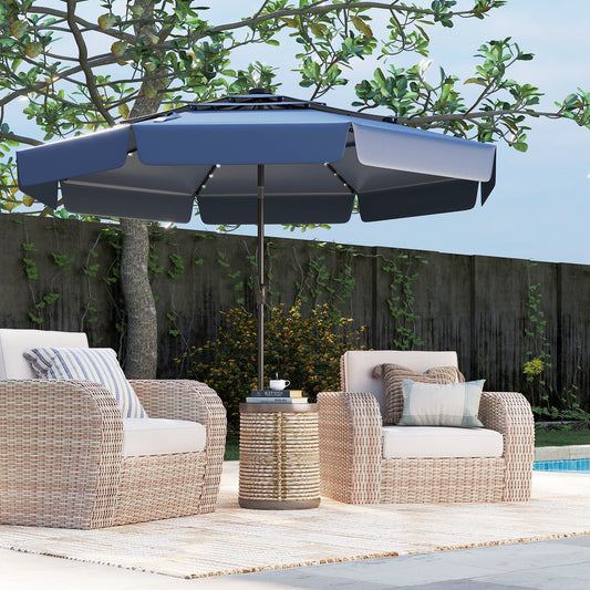 10 Feet Solar Patio Umbrella, 3-Tier Vented Top, Navy Outdoor Umbrellas Navy at Gallery Canada