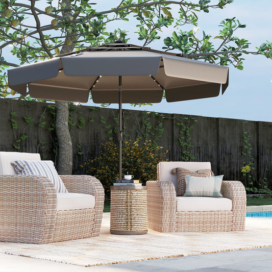 10 Feet Solar Patio Umbrella, 3-Tier Vented Top, Gray Outdoor Umbrellas Gray at Gallery Canada