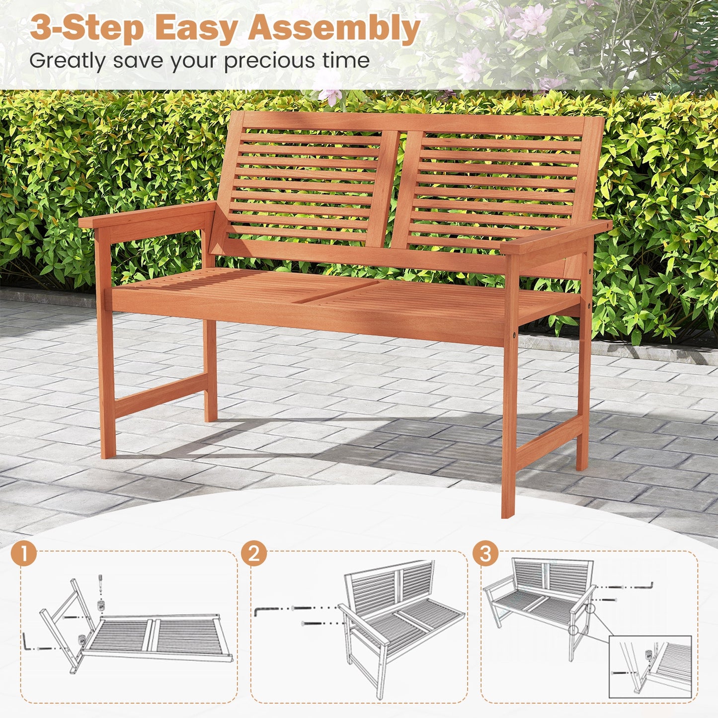 Outdoor Wooden Bench, 2-Person Patio Bench, Natural Outdoor Benches at Gallery Canada