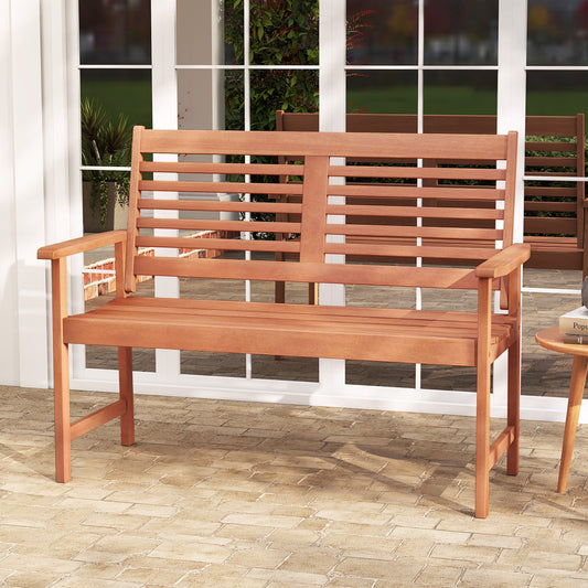 Patio Solid Wood Loveseat Outdoor 2-Seat Bench with Inclined Backrest and Slatted Seat, Natural Outdoor Benches Natural at Gallery Canada