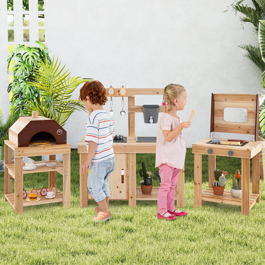 3-Piece Outdoor Kitchen Set Mud Kitchen with Separate BBQ Grill and Pizza Oven, Natural Play Kitchen Sets Natural at Gallery Canada