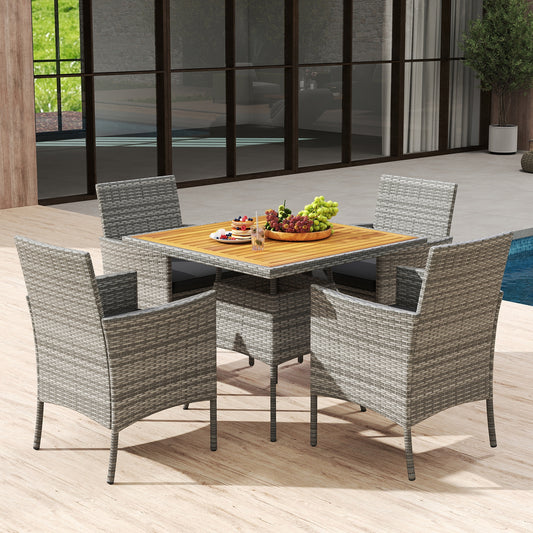 5-Piece PE Wicker Patio Dining Set, Outdoor Acacia Wood Table And Chairs, Black Patio Dining Sets Black at Gallery Canada