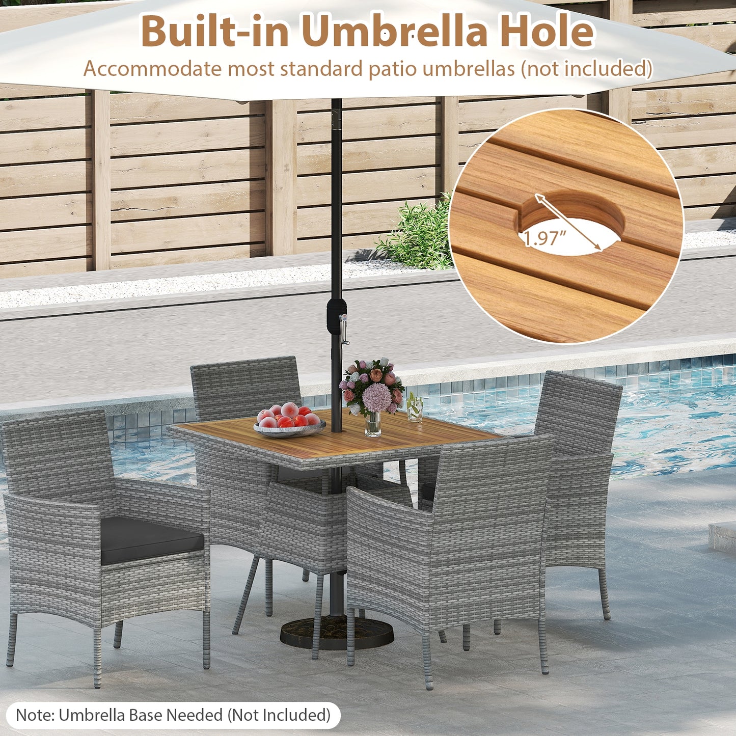5-Piece PE Wicker Patio Dining Set, Outdoor Acacia Wood Table And Chairs, Black Patio Dining Sets at Gallery Canada