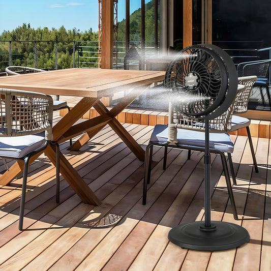 16 Inch Outdoor Misting Fan, Oscillating Pedestal, 3 Mist Levels, Black Fans Black at Gallery Canada