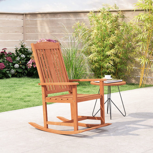 Solid Wood High Back Rocking Chair, Slatted Seat, Natural Patio Rocking Chairs & Gliders Natural at Gallery Canada