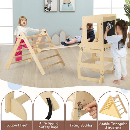 7-in-1 Toddler Climbing Toy Connected Table and Chair Set for Boys and Girls Aged 3-14 Years Old, Natural