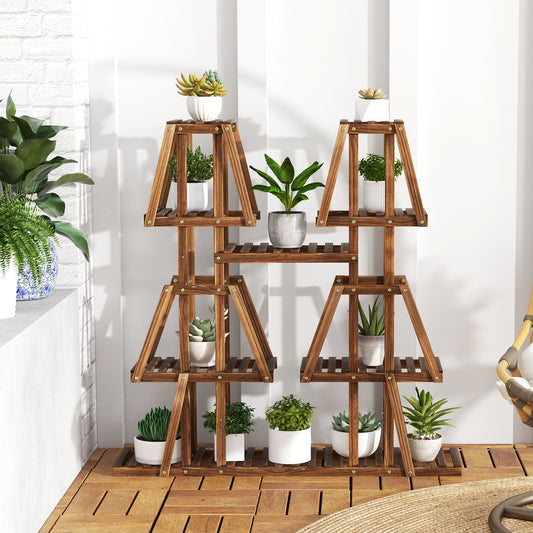 5-Tier 10 Potted Wood Plant Stand, Brown Plant Stands Brown at Gallery Canada