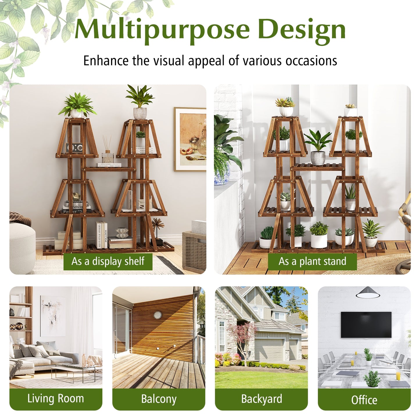 5-Tier 10 Potted Wood Plant Stand, Brown Plant Stands at Gallery Canada