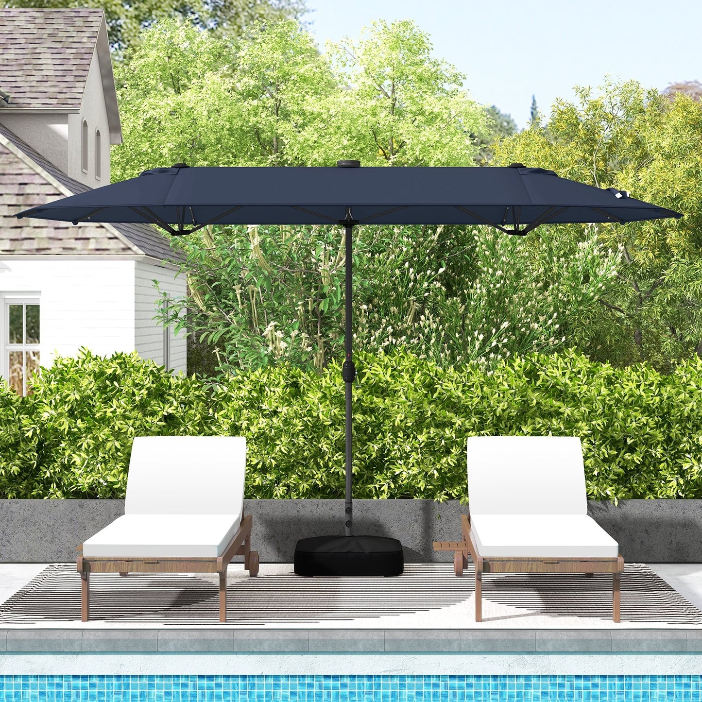13FT Double-sided Patio Umbrella with Solar Lights for Garden Pool Backyard, Navy