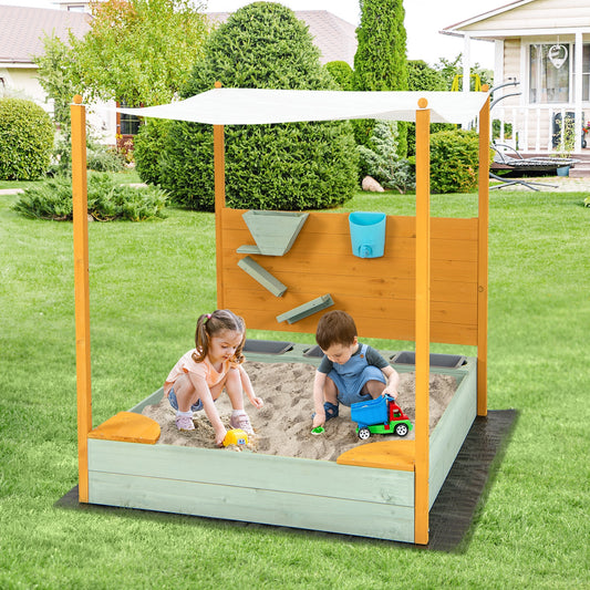Kids Sandbox with Sand Wall w/ Removable Canopy for Kids 3-8 Years Old Sandboxes Natural, Green at Gallery Canada