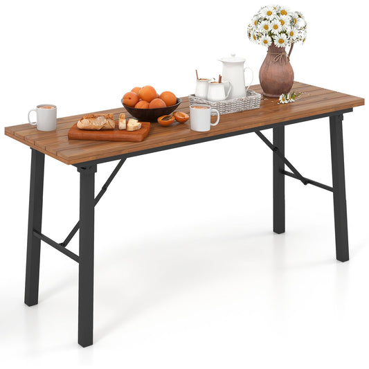 Folding Picnic Table Acacia Wood Dining Table with Metal Frame for Indoor Outdoor Activities at Gallery Canada