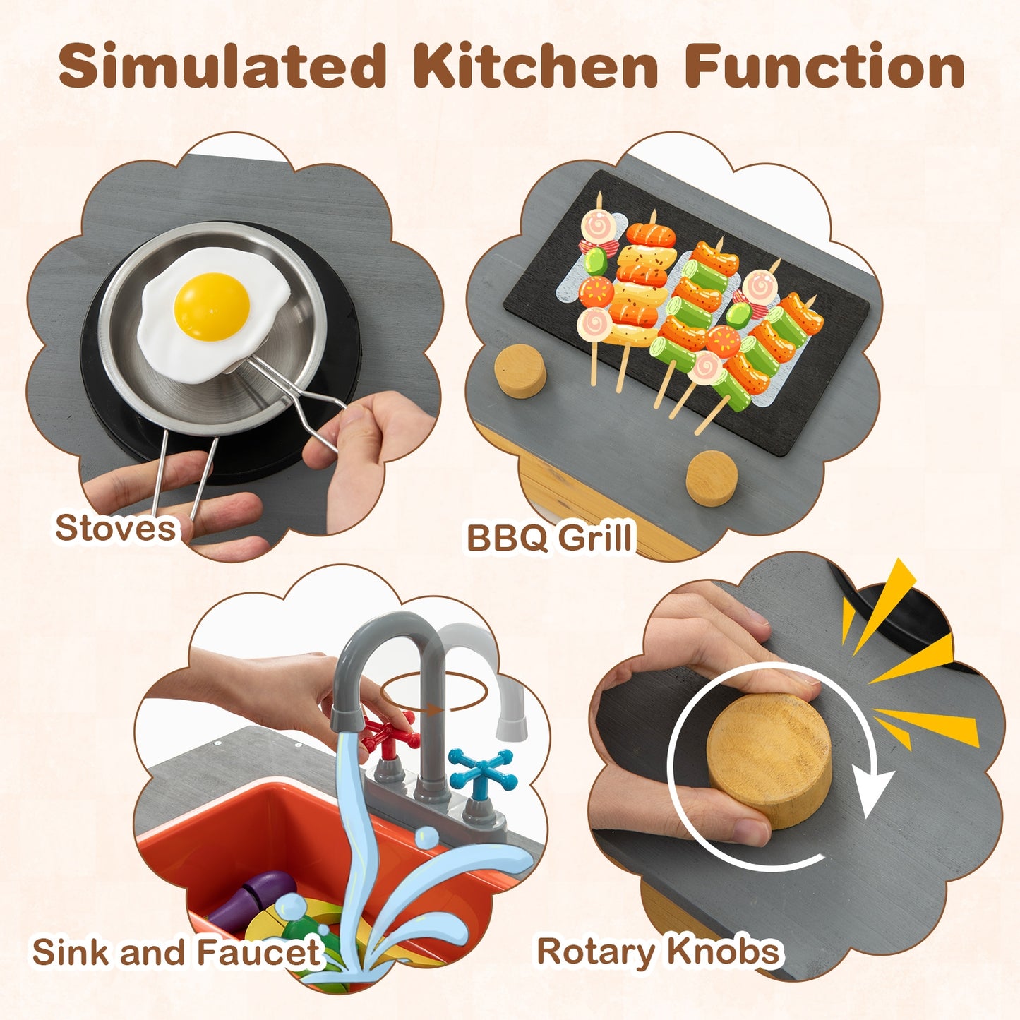 Wooden Sandbox Kids Sand Pit with Kitchen Playset Accessories for 3-8 Years Old, Natural Sandboxes at Gallery Canada