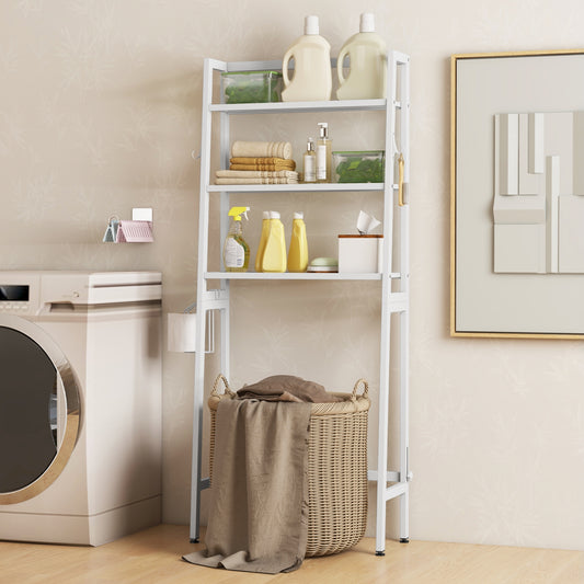 3-Tier Over The Toilet Storage Shelf, Adjustable Bottom Bar, White