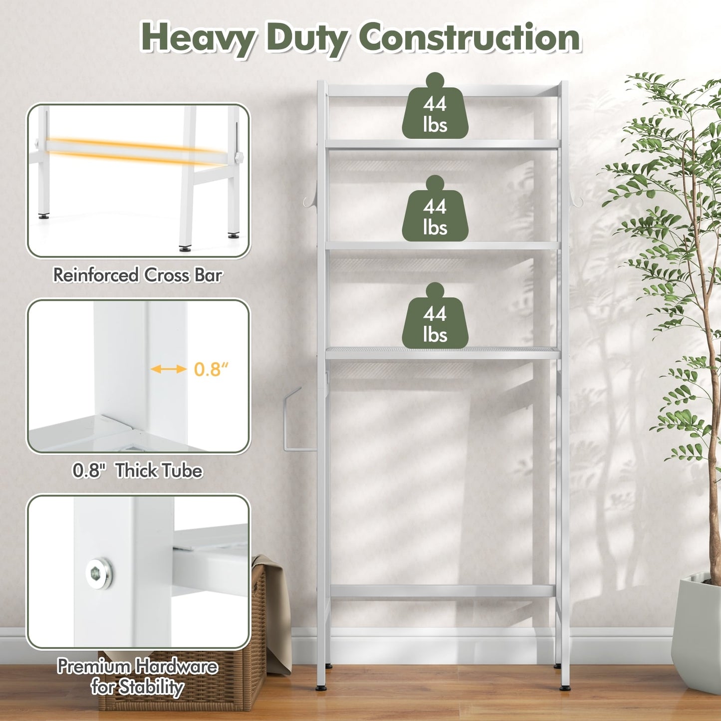 3-Tier Over The Toilet Storage Shelf, Adjustable Bottom Bar, White Bathroom Etagere at Gallery Canada