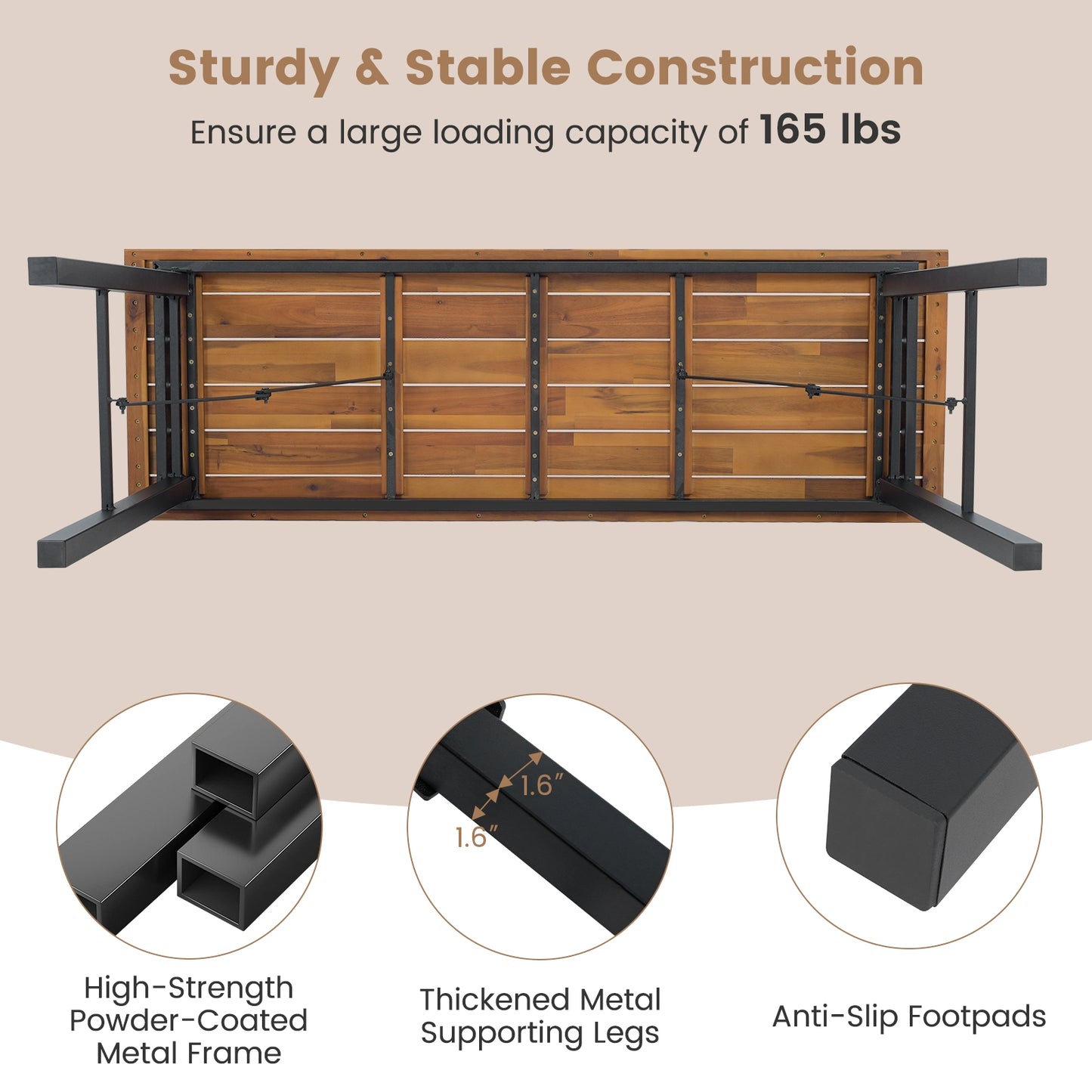 Folding Picnic Table, Acacia Wood Dining Table, Metal Frame, Indoor Outdoor Picnic Tables at Gallery Canada