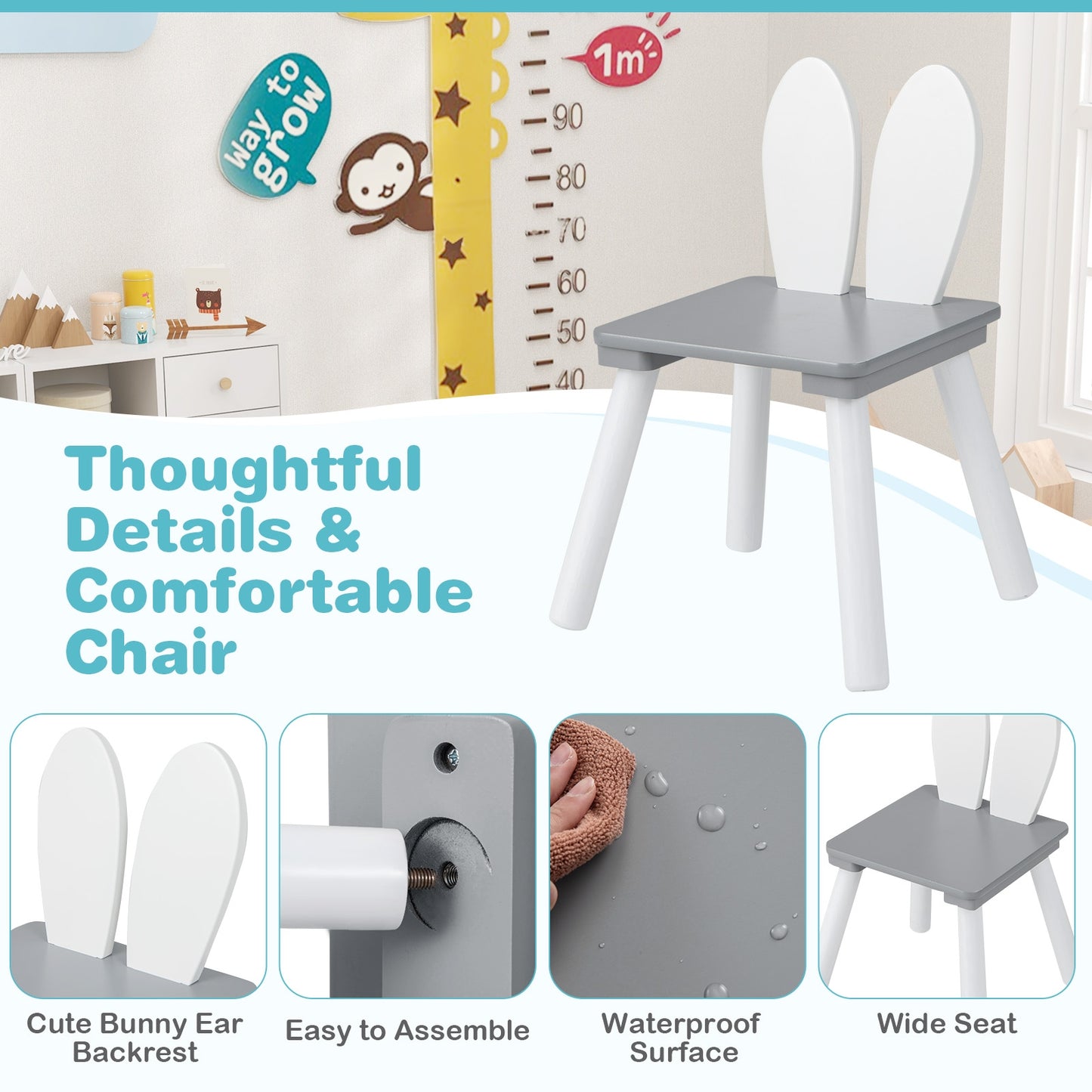 3 Pieces Kids Table and Chairs Set for Arts Crafts Snack Time, Gray Kids Table & Chair Sets at Gallery Canada