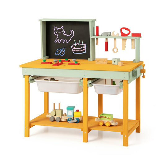 Kids Wooden Toy Workbench with Storage Space and Blackboard at Gallery Canada