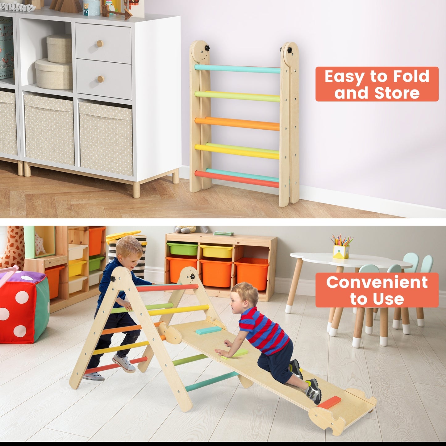 3-in-1 Foldable Adjustable Kids Triangle Climbing Set, Multicolor Climbers & Slides at Gallery Canada