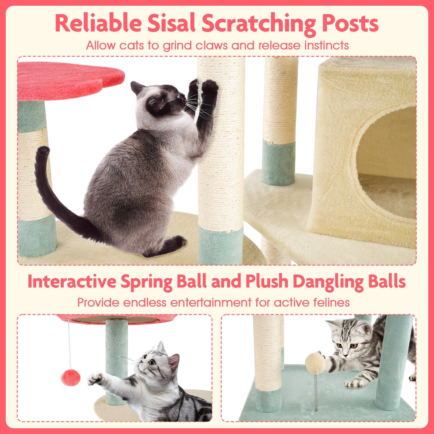 61 Inch Multi-Level Floral Kitten Tower, Flower-Shaped Padded Perch, Multicolor