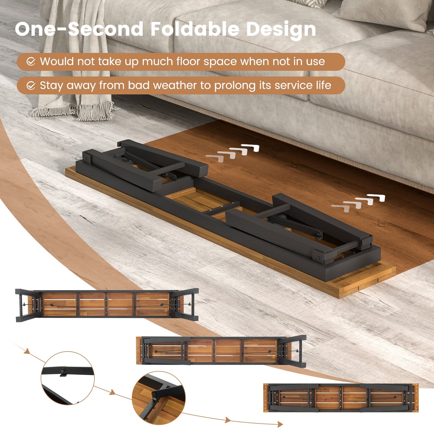 Folding Picnic Bench Set, Rectangular Acacia Wood, Dining Camping BBQ Benches Outdoor Benches at Gallery Canada