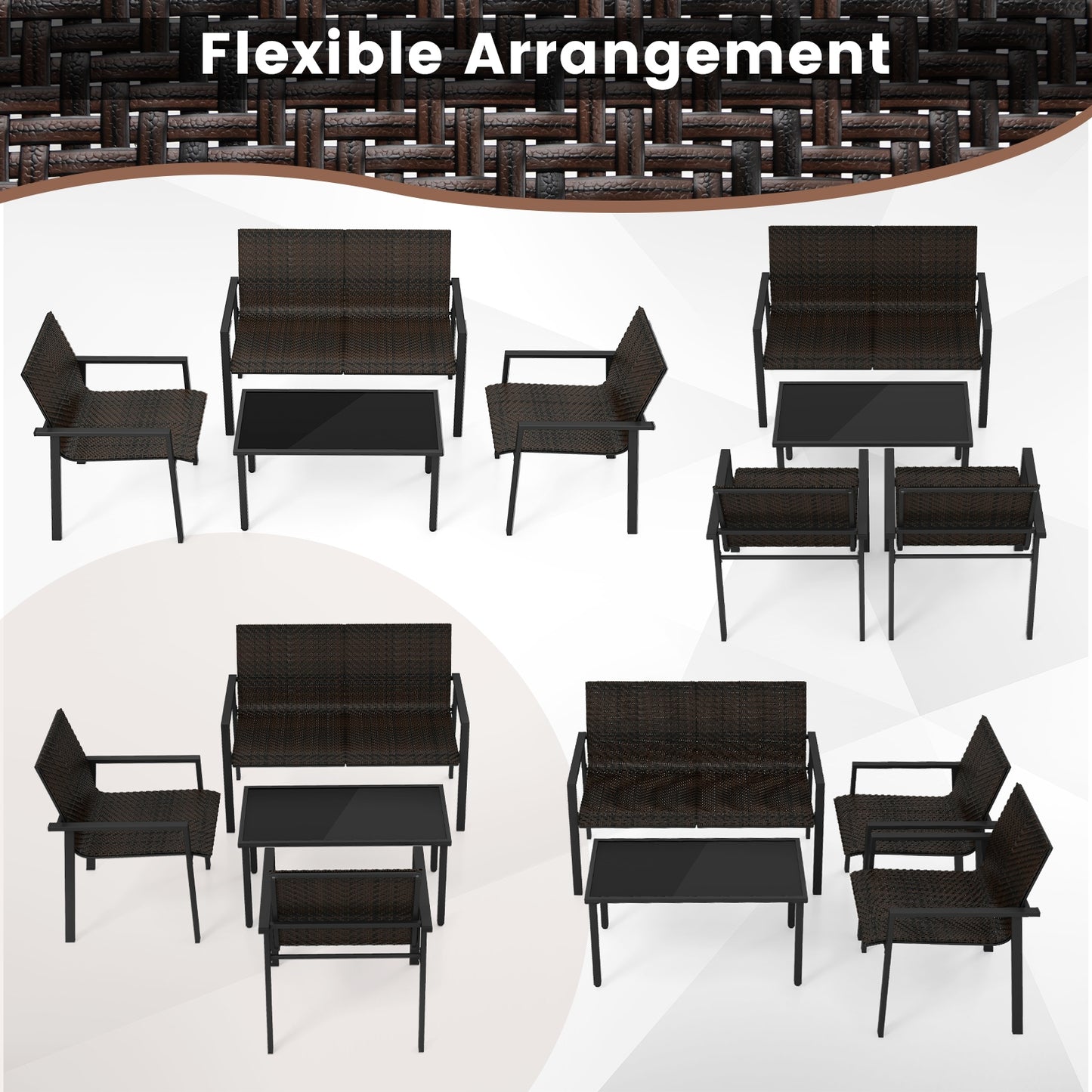 4 Pieces Patio Furniture Set with Heavy Duty Galvanized Metal Frame, Brown Patio Dining Sets at Gallery Canada