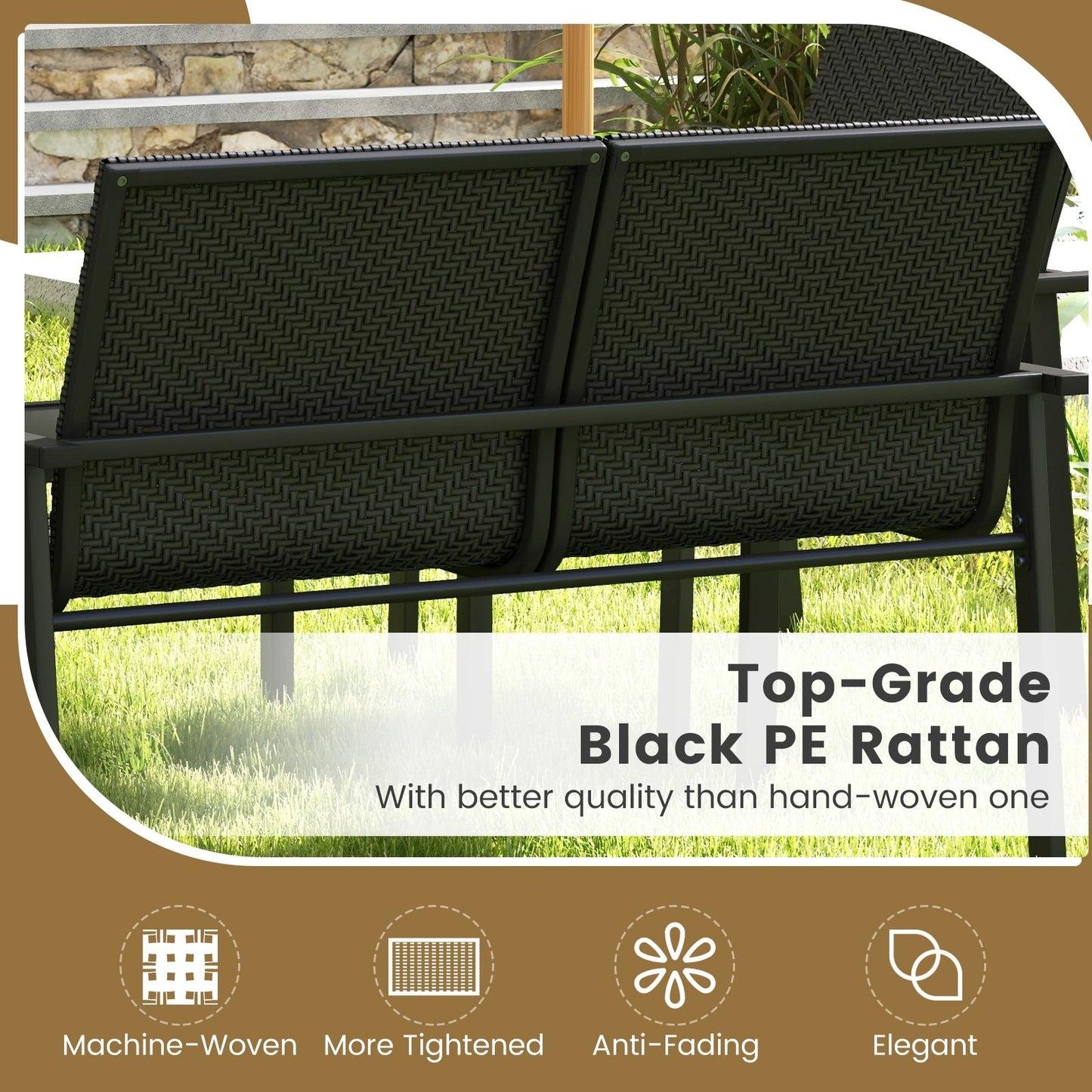 4 Pieces Patio Furniture Set with Heavy Duty Galvanized Metal Frame, Black