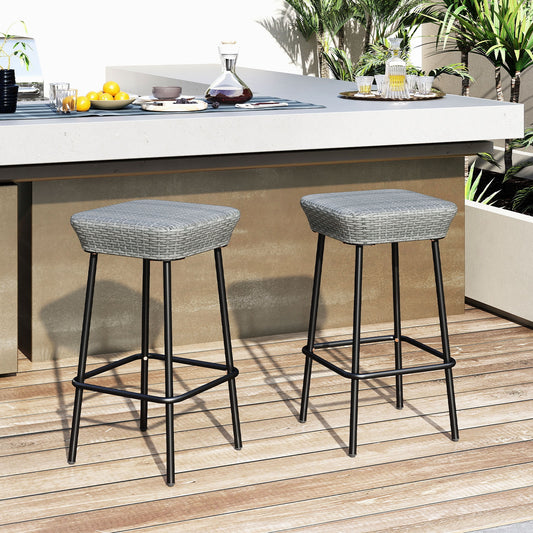 29.5 Inches Bar Stools Set of 2, Rattan Seat, Gray Patio Bar Furniture Gray at Gallery Canada