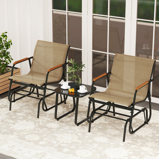 3-Piece Outdoor Glider Bistro Set, Tempered Glass Top, Metal Frame, Coffee Patio Conversation Sets Coffee at Gallery Canada