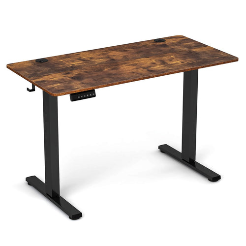 Electric Standing Desk with 3 Memory Height Settings and 2 Hanging Hooks & Cable Management, Rustic Brown
