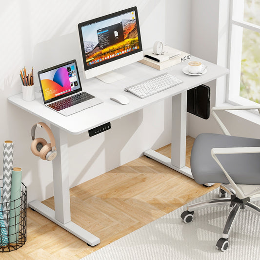 Electric Standing Desk, 3 Memory Settings, 2 Hanging Hooks, White Standing Desks White at Gallery Canada